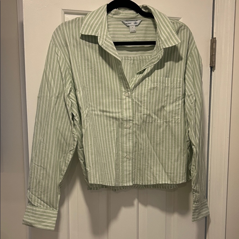 Green Striped Button-Up Shirt